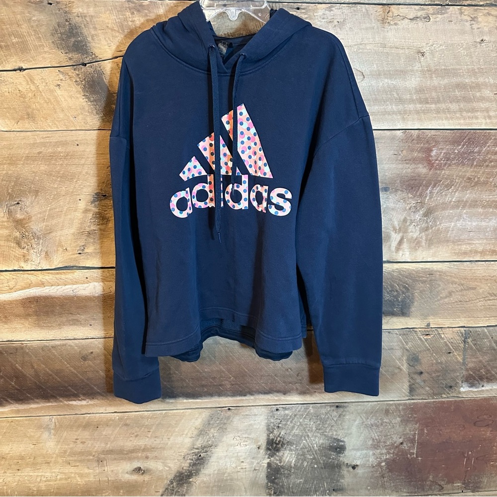 Adidas Dark Blue Cropped Hoodie with Logo